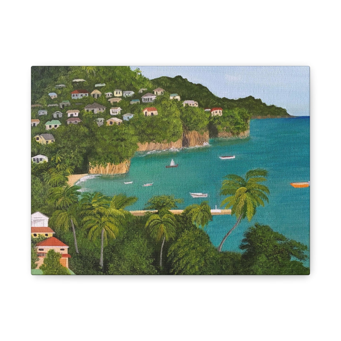 Island Bay. Canvas Print - Tranquil Fishing Village in St Vincent, Caribbean