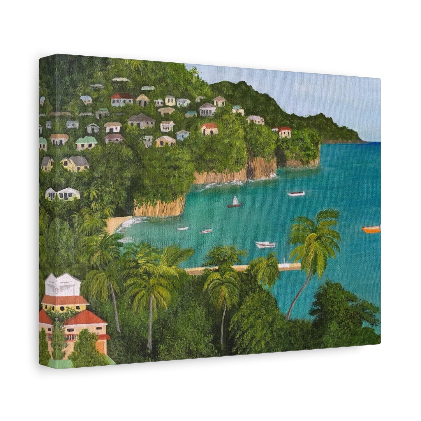 Island Bay. Canvas Print - Tranquil Fishing Village in St Vincent, Caribbean