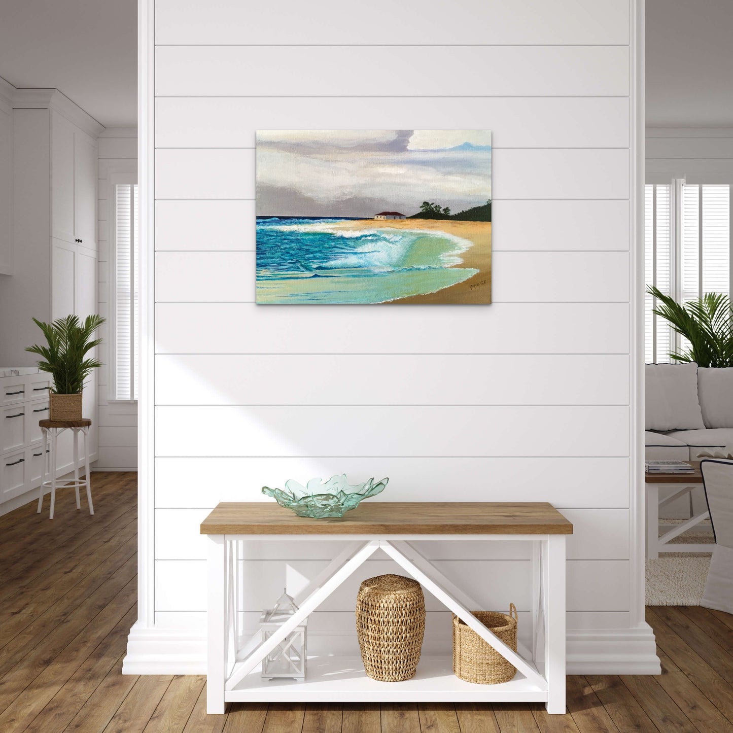 Stormy Shores. Canvas Wall Art - Tropical Beach House in Stormy Weather