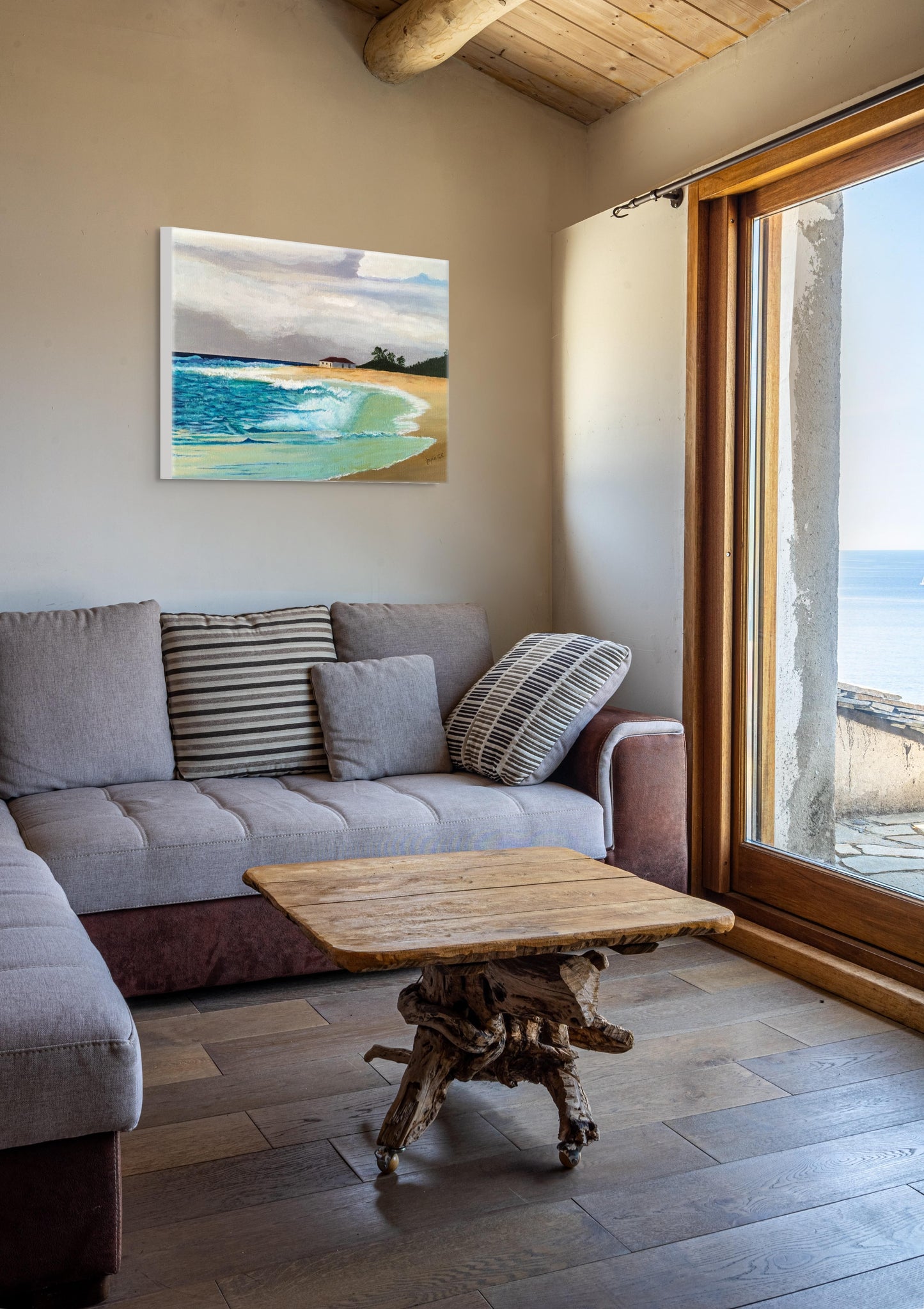 Stormy Shores. Canvas Wall Art - Tropical Beach House in Stormy Weather