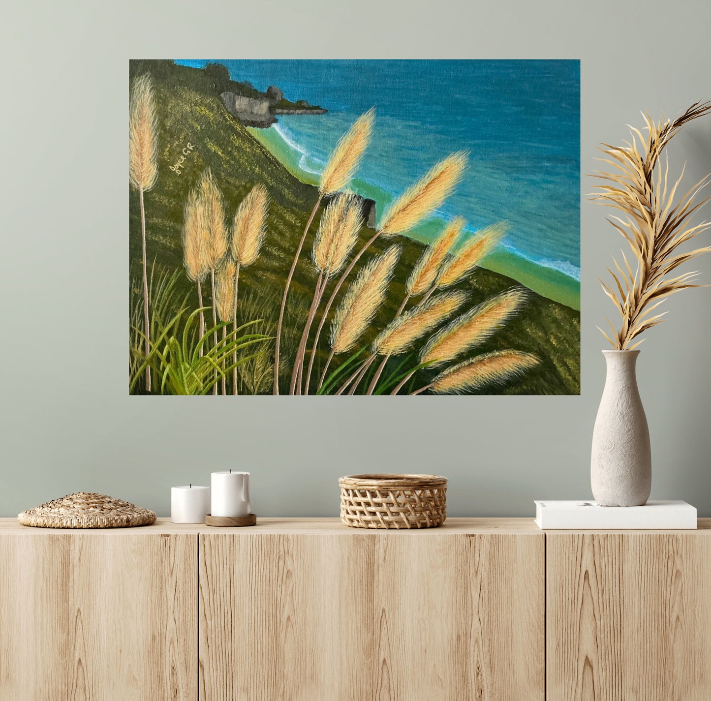 Sea through the grass. Canvas wall art. Hwy 1 North California Pacific Coast Scene