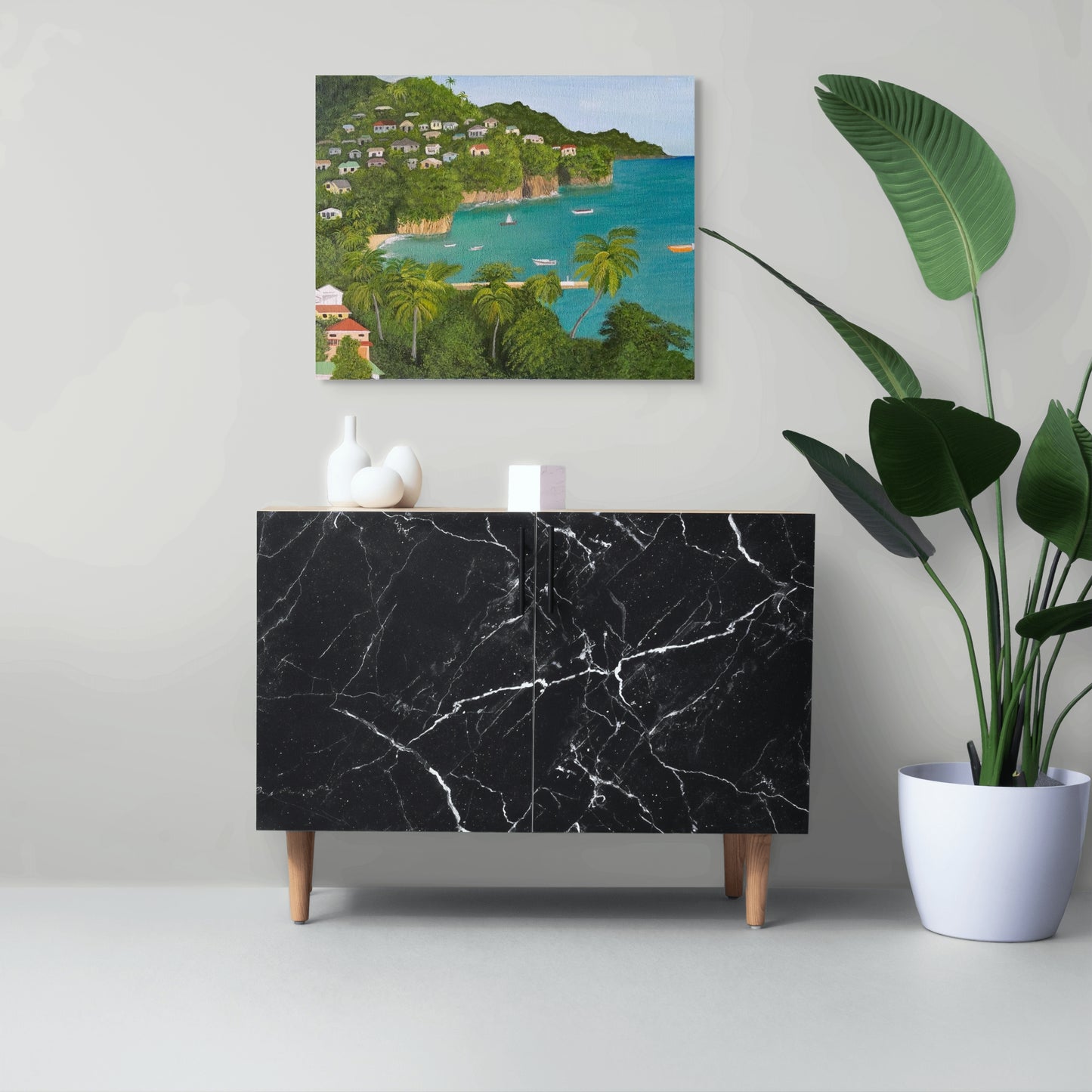 Island Bay. Canvas Print - Tranquil Fishing Village in St Vincent, Caribbean