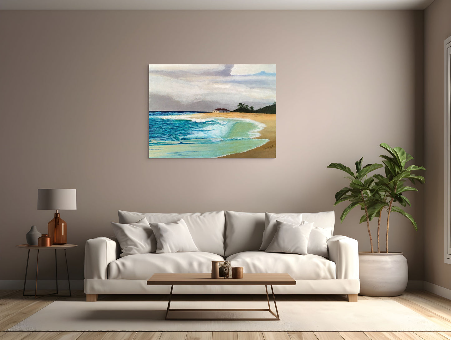 Stormy Shores. Canvas Wall Art - Tropical Beach House in Stormy Weather