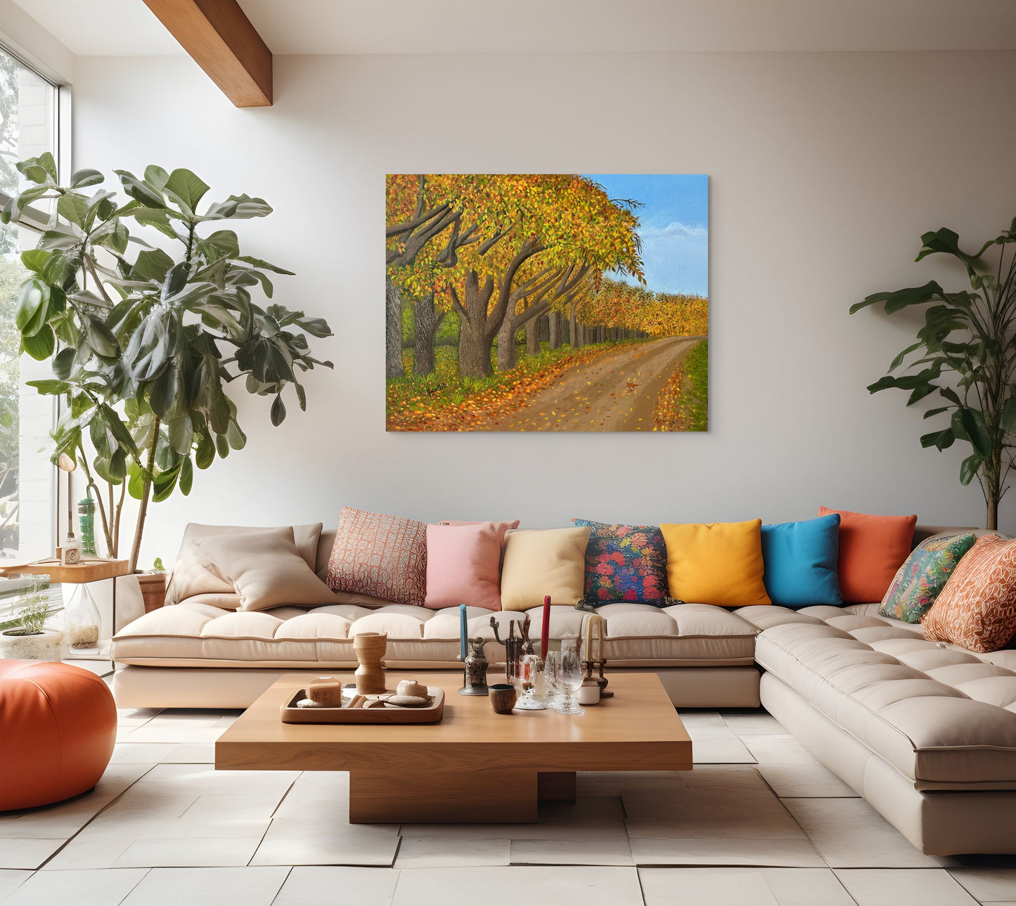 Canvas Print - Wooded Lane in Fall Earthy Tones