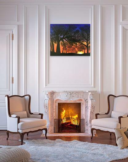 Fiery Sunset.       Canvas Print,  Red Sunset Forest Portland Oregon Painting
