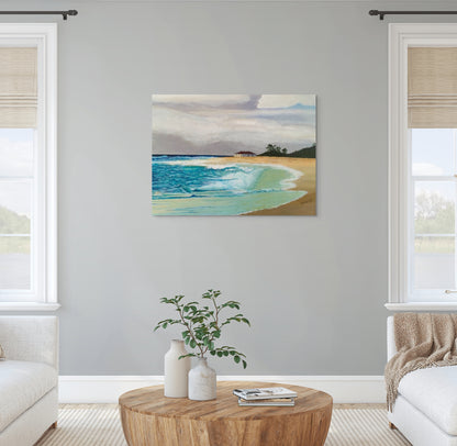 Stormy Shores.   Canvas Wall Art - Tropical Beach House in Stormy Weather