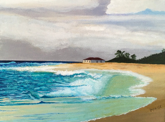 Stormy Shores.   Canvas Wall Art - Tropical Beach House in Stormy Weather